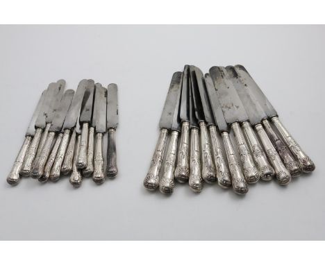 A GEORGE IV SET OF TEN KING'S PATTERN TABLE KNIVES AND TEN SIDE KNIVES with steel blades, by William Chawner, London 1825, to