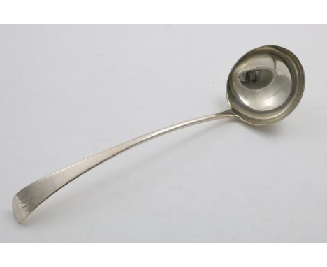 A GEORGE III SCOTTISH PROVINCIAL SOUP LADLE Old English pattern with a circular bowl, initialled, by James Gordon of Aberdeen