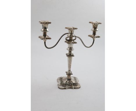 AN ELIZABETH II THREE-LIGHT CANDELABRUM  with reeded branches, decorative borders and detachable nozzles (loaded column) by t