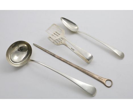 A GEORGE III OLD ENGLISH PATTERN SOUP LADLE by C &amp; T Barker, London 1804, a basting spoon, initialled, maker's mark uncle