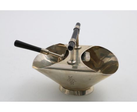 A VICTORIAN SUGAR BASIN  in the form of a scuttle with a hardwood rod handle and matching sugar scoop, the basin initialled "