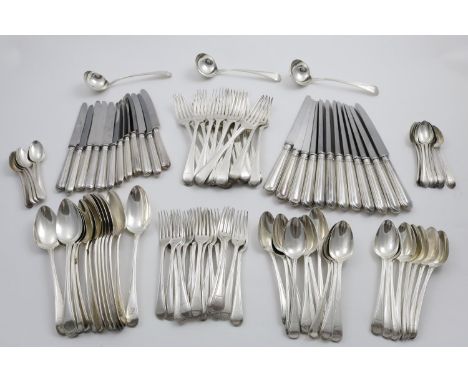 A GEORGE III COLLECTED SERVICE OF OLD ENGLISH THREAD PATTERN FLATWARE (SINGLE-STRUCK), TO INCLUDE:- Six table spoons, twenty 