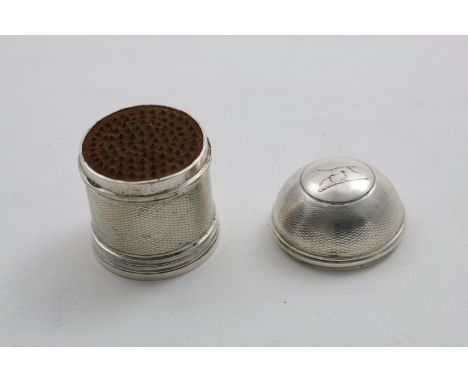 A WILLIAM IV ENGINE-TURNED NUTMEG GRATER in the form of a short tube with a pull-off base, pull-off domed cover, crested and 