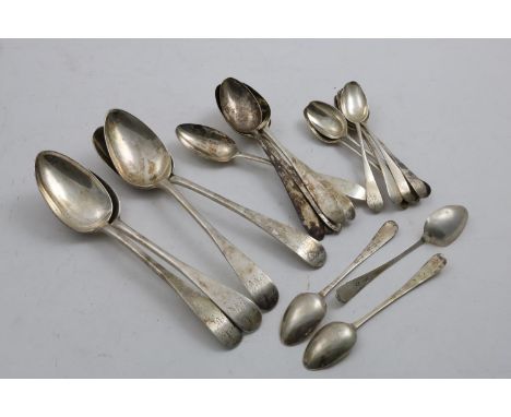 A SET OF SEVEN GEORGE III SCOTTISH TEA SPOONS &amp; a matched set of four table spoons, all by Alexander Gairdner of Edinburg