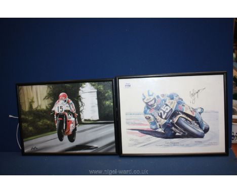 An Alan Sanderson Limited edition no. 205/250 Print depicting Ian Simpson on a Duckhams Norton, Brands Hatch 1994, along with