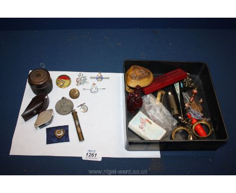 Miscellaneous inkwell, enamel badges, etc.