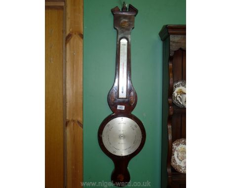 An inlaid Barometer, a/f and glass to face missing
