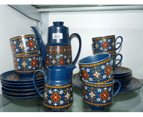 A six piece German coffee set, cups, saucers, bread and butter plate, coffee pot and milk jug.