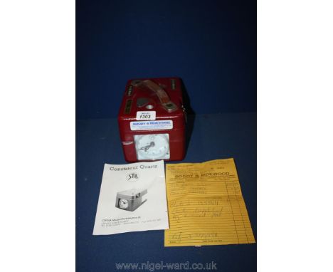 An STB Constateur Quartz pigeon racing clock; operating manual included along with original purchase receipt from 1991.