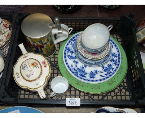 Miscellaneous china including; a small Johnson Brothers Pareek teapot, a pair of coffee cups &amp; saucers, a pair of Minton 