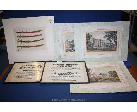 A pair of framed and mounted original reward Posters printed by Emberlin &amp; Harold, Marlborough 1832, coloured print of fo