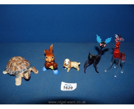 A Wade Tortoise and 'Lady', Goebel boxing bunny and two glass animals