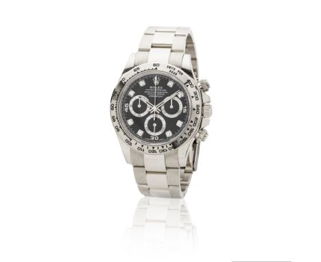 Rolex. A fine 18K white gold automatic chronograph bracelet watch with diamond set hour markersRolex. Beau chronographe brace