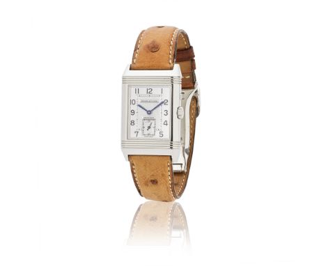 Jaeger-LeCoultre. A fine stainless steel rectangular reversible manual wind wristwatch with two dials and 24 hour indicationJ