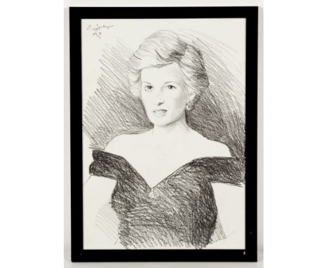 * ISRAEL ZOHAR (RUSSIAN b.1945),
PORTRAIT OF HRH DIANA, PRINCESS OF WALES
charcoal on paper, signed and dated '90
41cm x 29cm