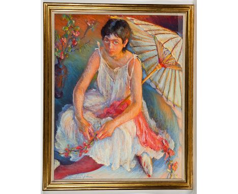 * JOSEPHINE GRAHAM,
GIRL WITH A PARASOL
pastel on paper, signed
95cm x 74cm
Framed and under glass 