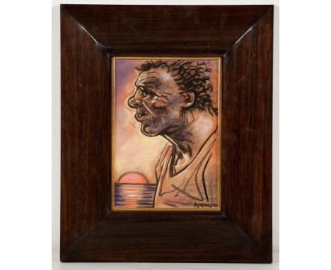 * PETER HOWSON OBE,
PROFILE AT SUNSET
pastel on paper, signed 
28cm x 19cm
Framed and under glass 