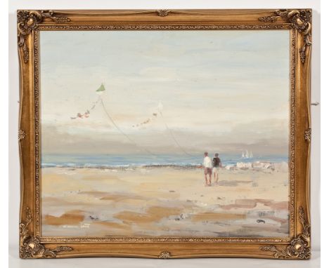 * WILLIAM NORMAN GAUNT (BRITISH 1918 - 2001), 
KITE FLYING
oil on canvas, signed
51cm x 61.5cm
Framed 
Label verso: T. & R. A
