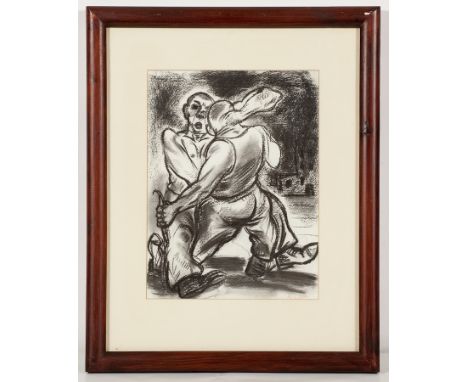 * PETER HOWSON OBE,
FIGHTING SKINHEADS
charcoal on paper, signed, dated 1988 on the label verso
39cm x 30cm
Mounted, framed a