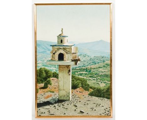 * GRAHAM GREENFIELD (BRITISH b 1951),
GREEK SHRINE
acrylic on canvas, signed and dated (19)78 verso
90cm x 60cm
Framed