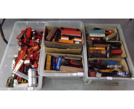 Collection of three boxes of vintage diecast playworn vehicles and trains with rolling stock. (3) (B.P. 21% + VAT)