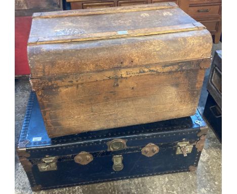 Vintage steamer trunk together with a vintage tin trunk. (2) (B.P. 21% + VAT)