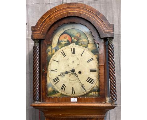 19th century Welsh mahogany eight day long case clock, the painted face with rolling moon, marked 'Kern &amp; Co. Swansea'. (