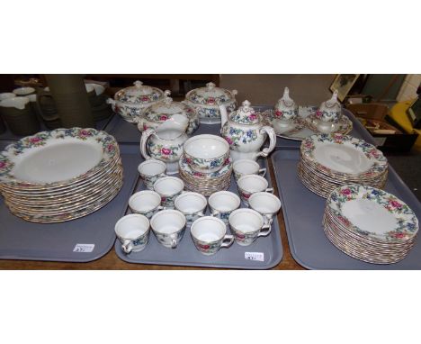 Five trays of Booth's 'Florabunda' coffee and dinnerware: twelve place settings of plates, side plates, tea plates and coffee