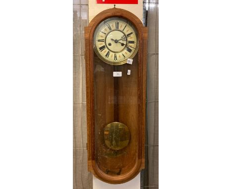 Early 20th Century mahogany two train enamelled wall clock with pendulum.  (B.P. 21% + VAT) 