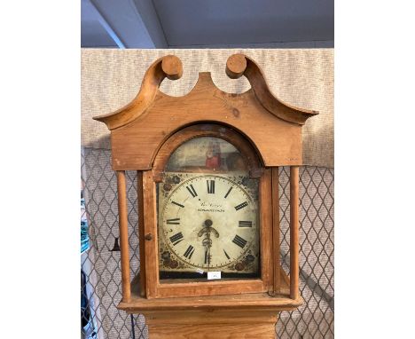 19th century Welsh 30 hour pine long case clock, the painted dial marked 'Thomas Evans, Newcastle Emlyn'.   (B.P. 21% + VAT) 