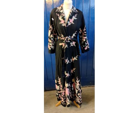 Vintage black woollen crewel floral embroidered dress. (B.P. 21% + VAT)