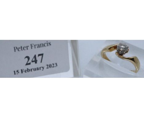 18ct gold diamond solitaire engagement ring on a twist shank. Size H + 1/2, 2.8g approx. (B.P. 21% + VAT) 