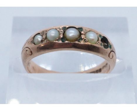 9ct gold seed pearl set dress ring. 2.2g approx (one pearl missing).(B.P. 21% + VAT) 