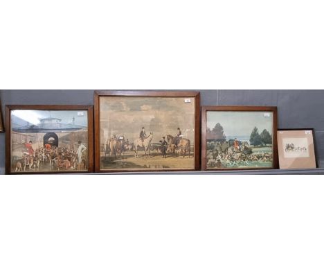 After Sir Alfred Munnings, fox hunting scenes, including: 'The hunt kennels' and 'The meet' together with a coaching print.  