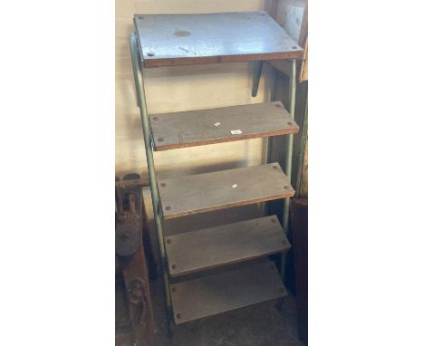 Vintage five tier metal industrial/factory steps with tubular supports. (B.P. 21% + VAT)Height 130cm approx.  Width 60cm appr