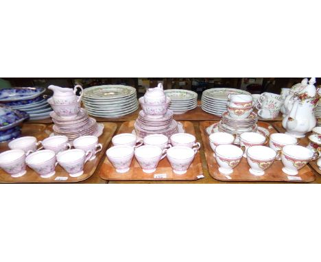 Three trays of teaware: one tray of Grosvenor 'Henley' teaware consisting of six cups and saucers, six tea plates, sandwich p