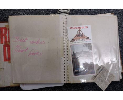 Album of boxing ephemera relating to Robert Dickie, to include:newspaper cuttings, photographs, programme Kevin Pritchard v R