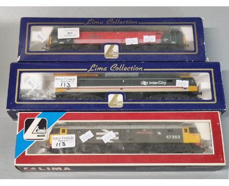 Three Lima OO gauge locomotives to include: 'Cadeirlan Bangor Cathedral' diesel locomotive freight liner class 66 and Billing