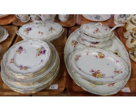 Two trays of Royal Doulton part dinnerware, florally decorated with garden flowers and pale green garland design around the r