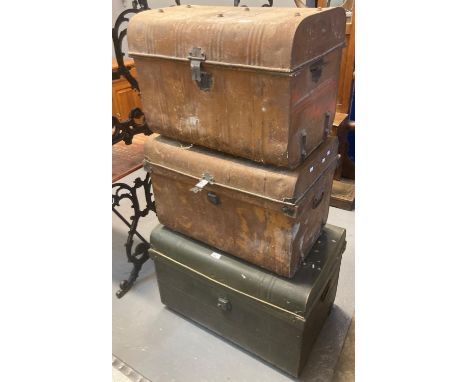 Three vintage tin trunks.  (3)   (B.P. 21% + VAT) 