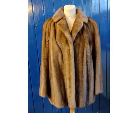 Light brown mink fur long jacket or short coat with floral embroidered lining. (B.P. 21% + VAT) Measurements of jacket taken 