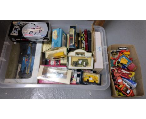 Box of assorted diecast model vehicles, mainly in original boxes, to include: Corgi Classics James Bond Collection Aston Mart