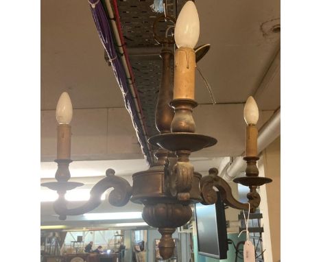 Three branch hanging metal scroll work ceiling light. (B.P. 21% + VAT) 