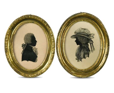 Attributed to Mrs Isabella Beetham (c.1753-1825) and Mrs Bull (fl.1785-1790) A pair of silhouette portraits of a lady and gen