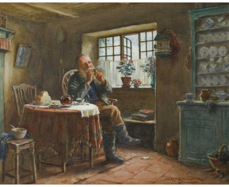 William Kay Blacklock (British, 1872-1924) 'A Quiet Pipe'signed lower right 'W. KAY BLACKLOCK'watercolour24 x 30cm