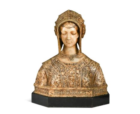 Professor Aristide Petrilli (Italian, 1868-1930), an alabaster bust of Margherita di Valois, 1492, realistically modelled, si