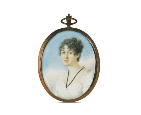 A. Scott (British, 19th century) Portrait miniature of a lady in a white dress, said to be Matilda Gibsonsigned lower left 'a