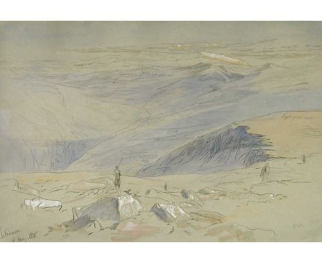 Edward Lear (British, 1812-1888) View on Mount Lebanon, possibly Mount Sanninetitled 'Lebanon' lower left and dated '18 May 1