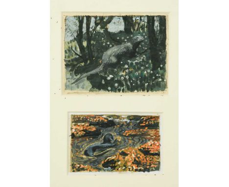 § Charles Frederick Tunnicliffe OBE RA (British, 1901-1979) Two studies of ottersgouacheframed in a common mountthe largest 8