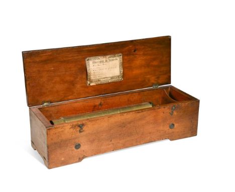 A Nicole Freres cylinder musical box with key wind, no.22691,  plain walnut cased, 26.5cm cylinder, stamped brass frame, play
